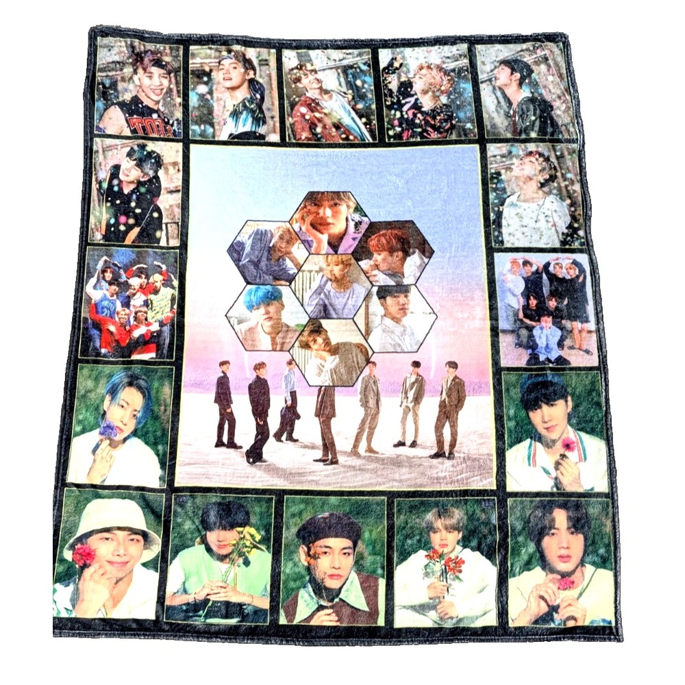 BTS K-Pop Photo Collage Soft Fleece Throw Blanket 50x60 Custom ARMY Jungkook V